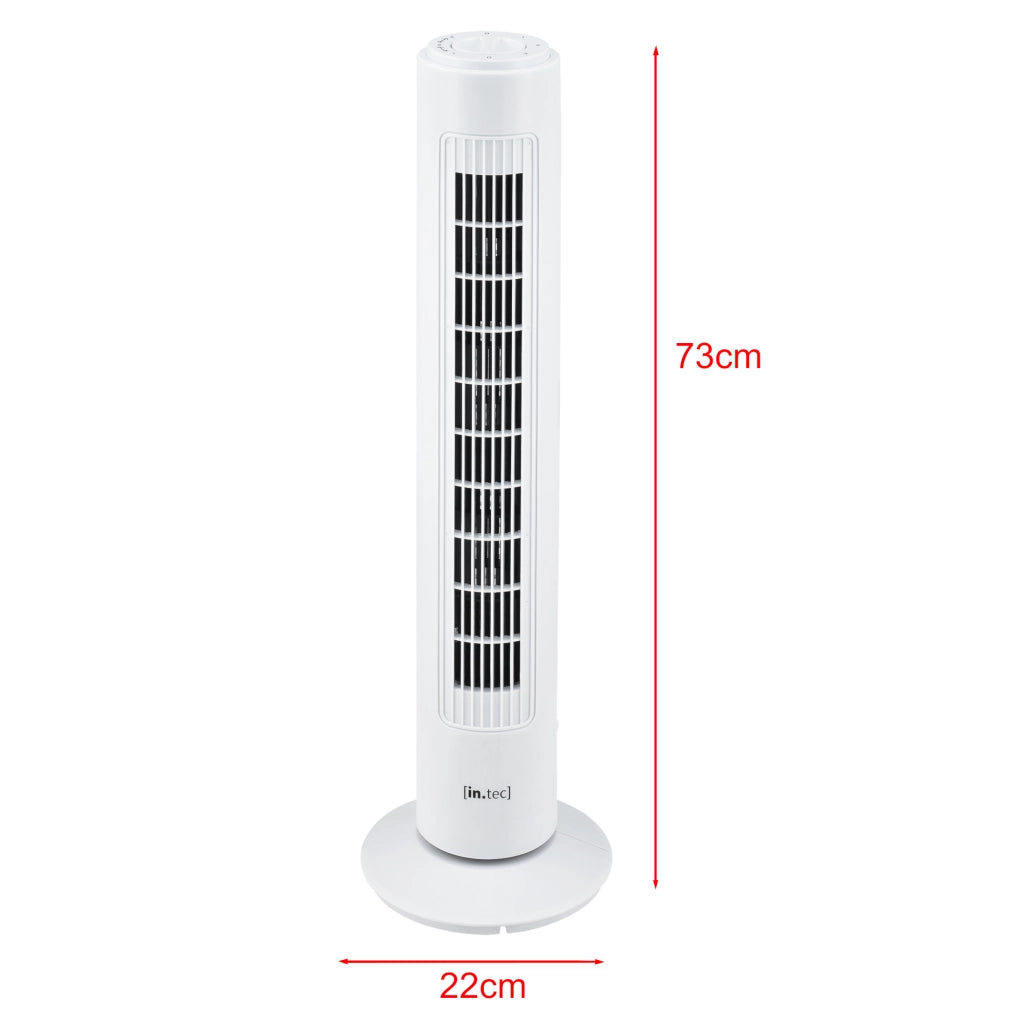Ventilatore a Torre 73 cm Silenzioso con 3 Velocitá e Modalitá Oscillante Motore da 50W - Bianco