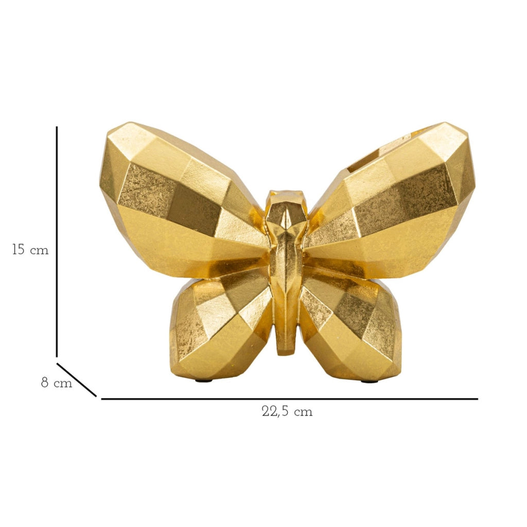 Vaso Decorativo Farfalla 3, Oro, Poliresina, 22,5x8x15 cm