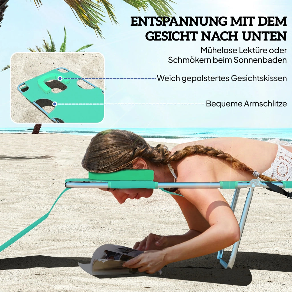 Lettino da giardino ¨C zephmum ¨C verde, metallo, tessuto, con tasche laterali
