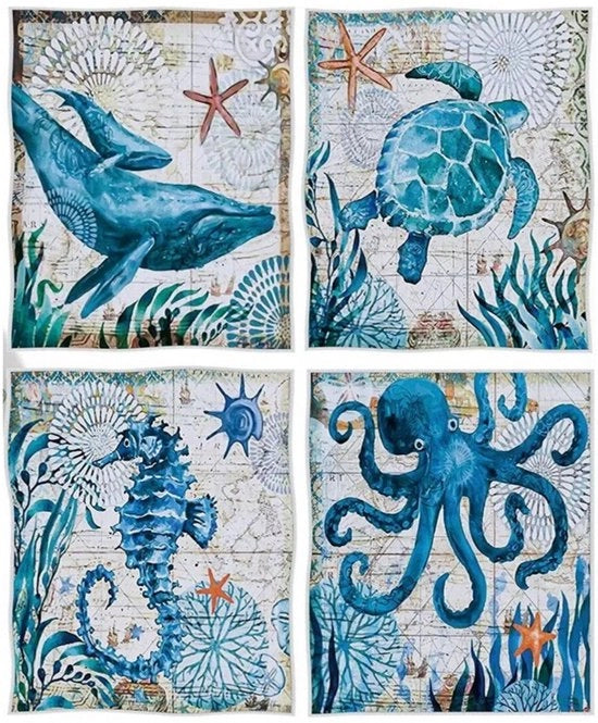Asciugamani per cucina, 40*60cm Asciugamani assorbenti morbidi Asciugamani per la pulizia Microfibra Asciugamani riutilizzabili Set di 4 (Tartaruga + Ratto + Delfino + Cavallo di mare)
