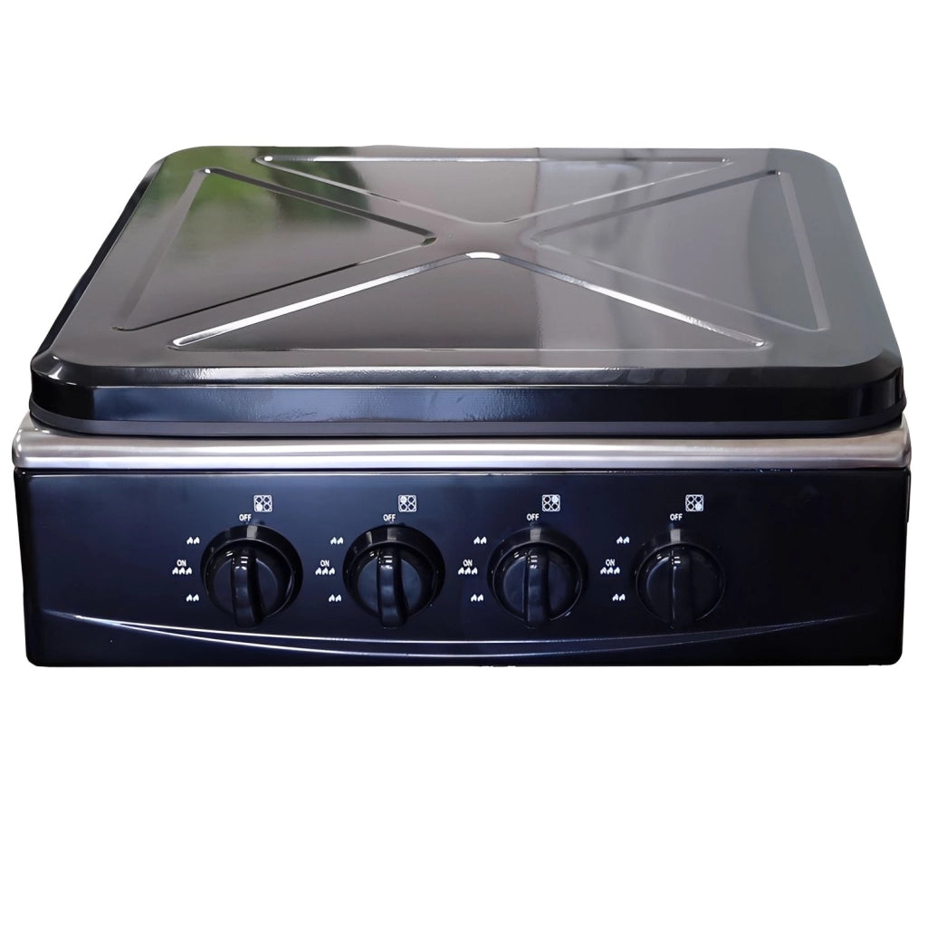 Marvin Fornello a Gas 4 Fuochi da Campeggio Piano Cottura con Coperchio in Acciaio Cucina da Esterno Portatile Piastra I