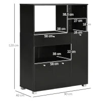 Credenza da Cucina in Legno per Microonde con Armadietti, Mensole e Cassetto, 90x40x120 cm, Nero