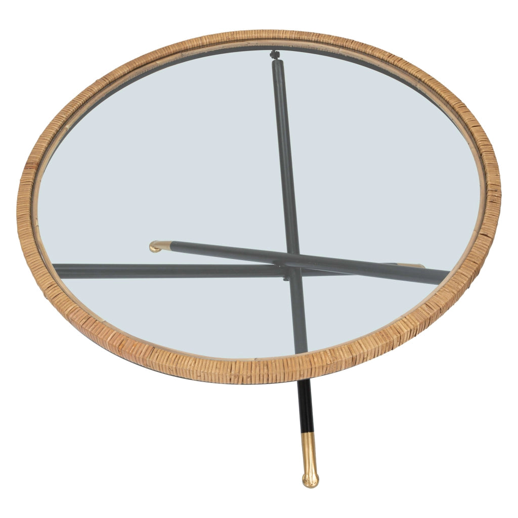Langka, Tavolino da Salotto Dettaglio Effetto Rattan, 80x80x47h cm Nero