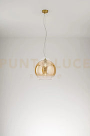 Planet sospensione in vetro e metallo ambra sfumato e ottone brunito d.35cm 1 luce attacco E27