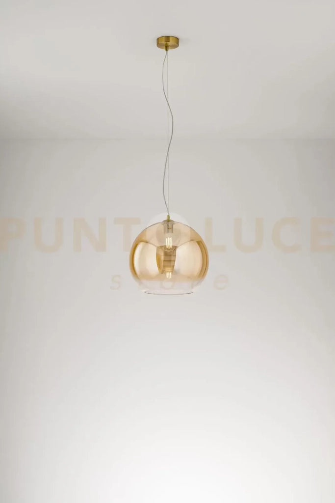 Planet sospensione in vetro e metallo ambra sfumato e ottone brunito d.35cm 1 luce attacco E27