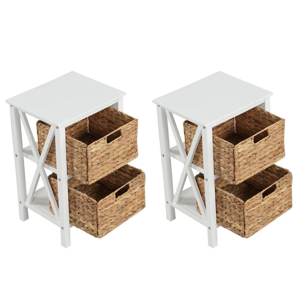 Set di 2 comodini 36 x 30 x 57 cm con cestelli portaoggetti in erba marina design moderno in legno naturale 20_0011805