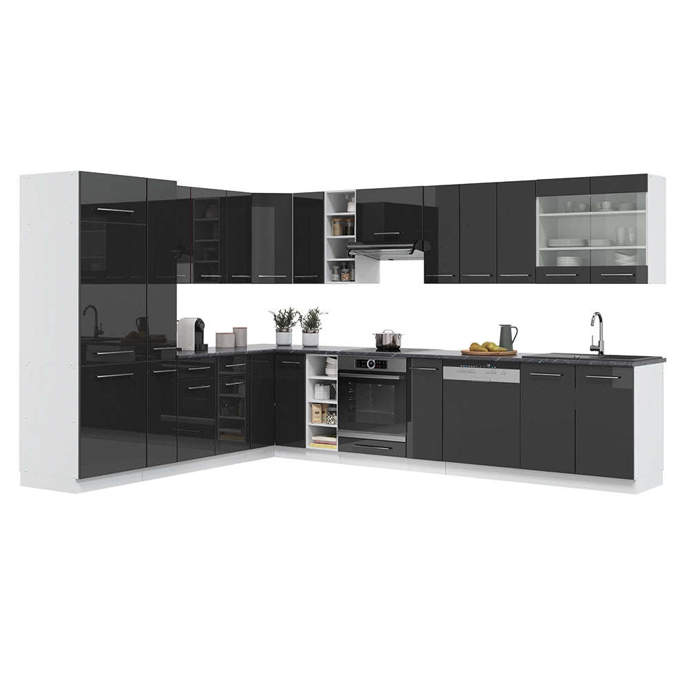 Vicco Cucina angolare completa Antracite lucido/bianco 347 x 257 cm senza piano di lavoro