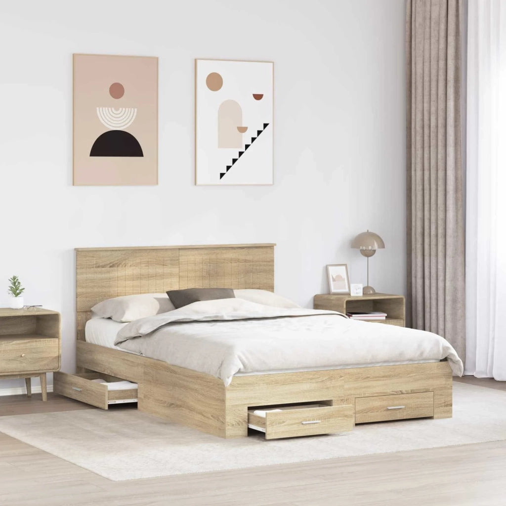 Struttura del letto con testiera Rovere Sonoma 135 x 190 cm