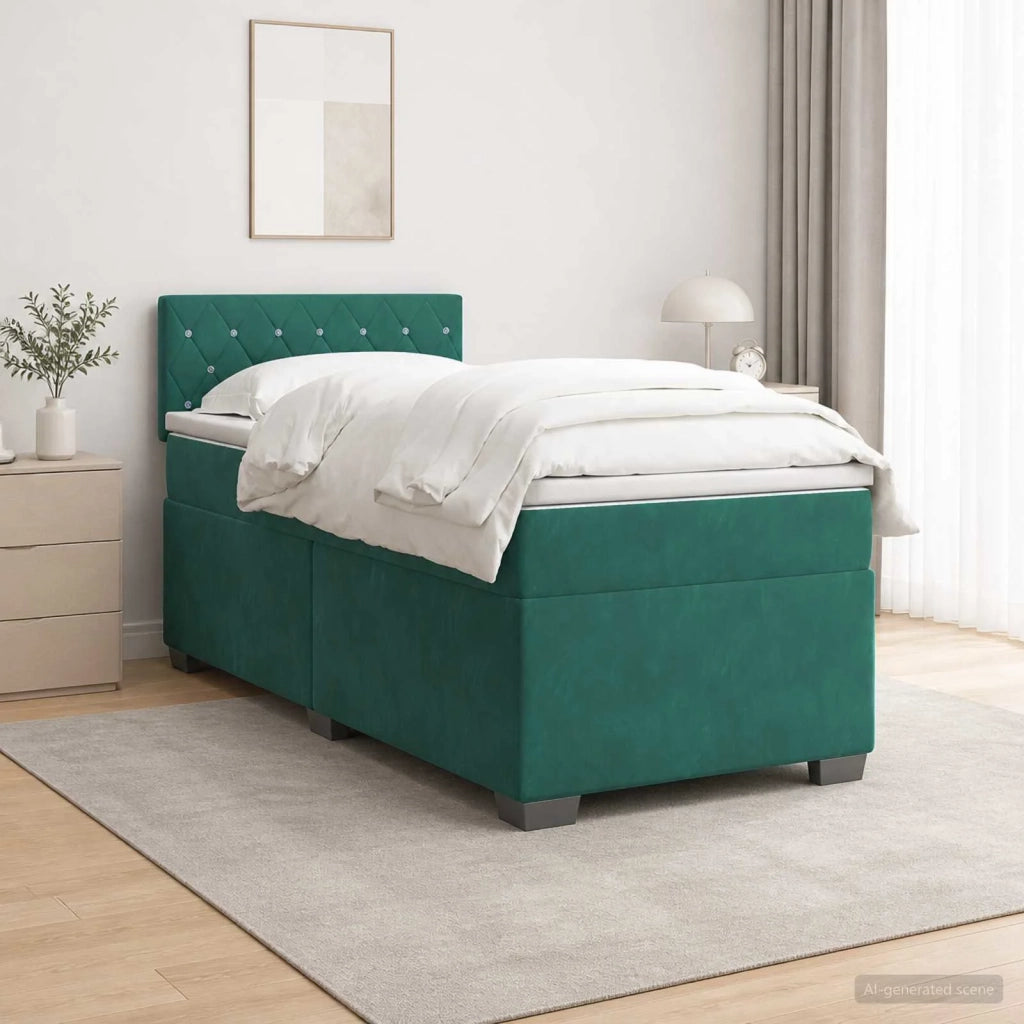 Letto con Box Spring, Materasso e LED Verde Scuro 100 x 200 cm 3452117