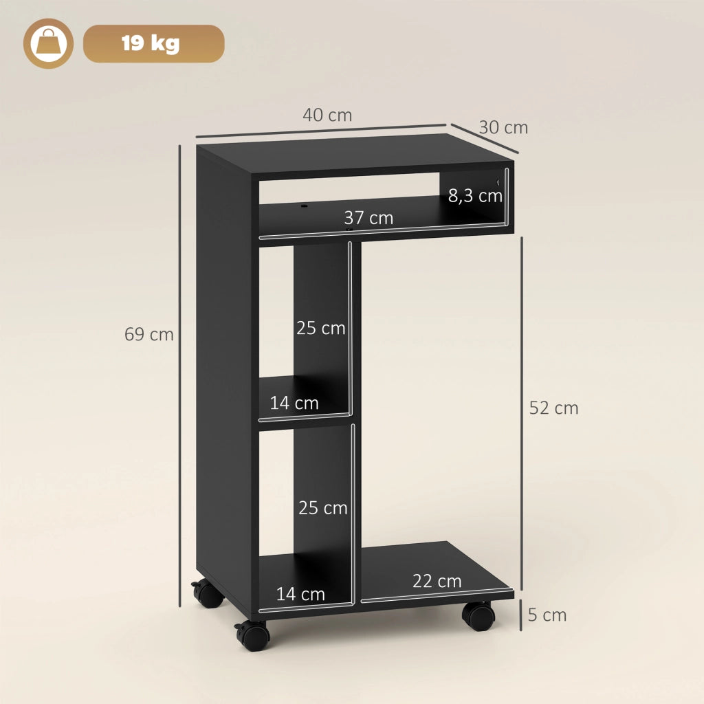Tavolino a C con 4 ripiani e rotelle ¨C Xylo ¨C nero, 40x30x69 cm