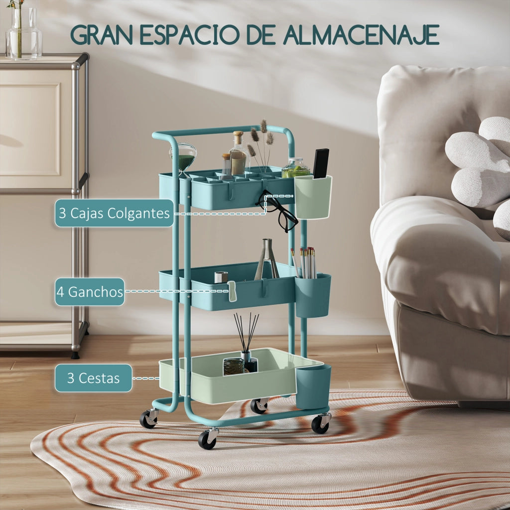 Carrello Multiuso con Ruote ¨C Xylo ¨C 42x38x86,5 cm Blu Verdastro