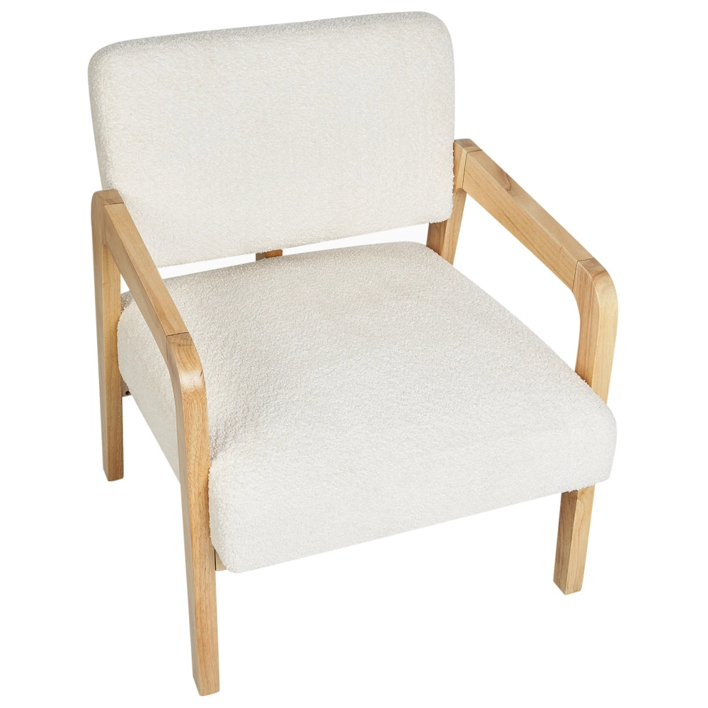 Poltrona Tessuto Boucle Bianco Morbido Nubby Struttura in legno chiaro Stile Arte Decor Retrò