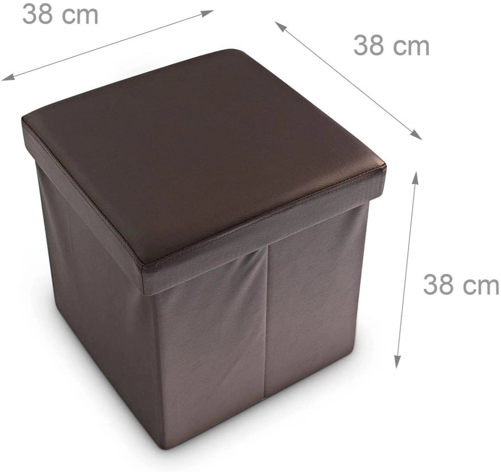 Pouf/sgabello pieghevole contenitore stabile materiale sintetico 38 cm marrone 13_0002806_5