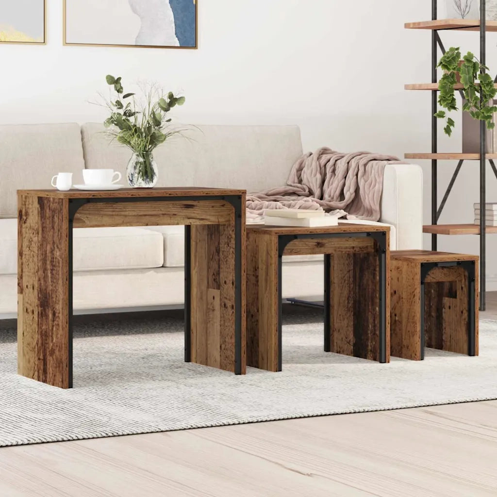 Tavolino da salotto 3 pcs Legno vecchio Legno multistrato