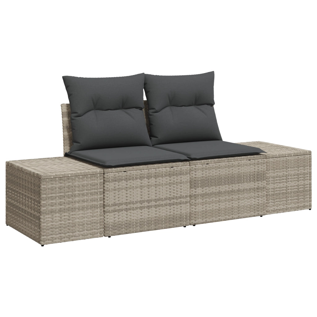 Set Divano da Giardino da 4 Pezzi con Cuscini Grigio Chiaro Polyrattan