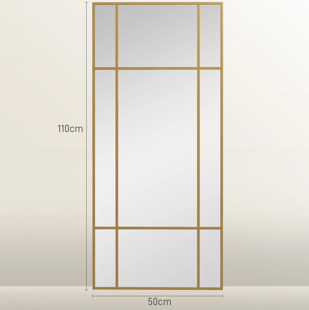 Specchio da parete rettangolare dorato con griglia 110 x 50 cm