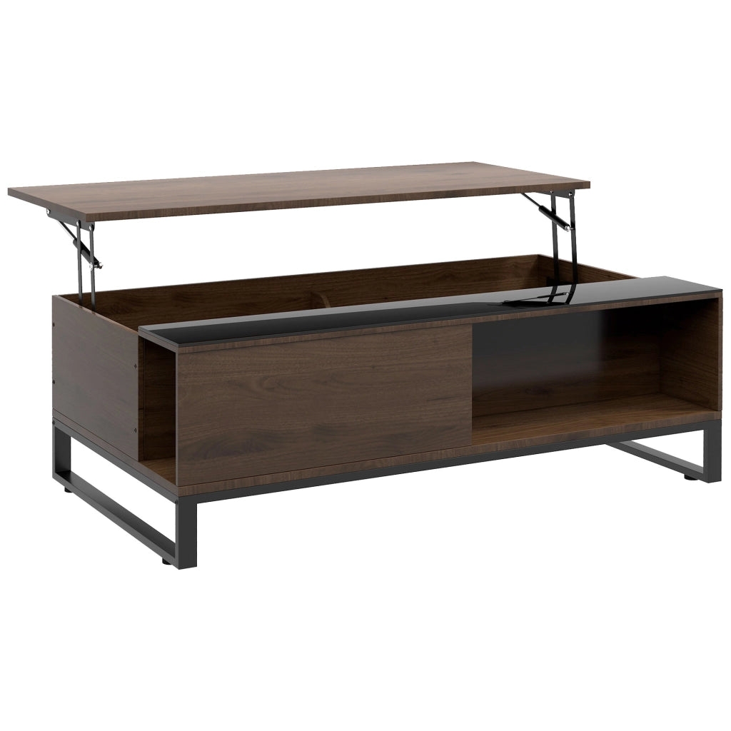 Tavolo da pranzo - tavolino con sollevamento - 102x58x35;5 cm - con vano - acciaio - noce+nero - moderno