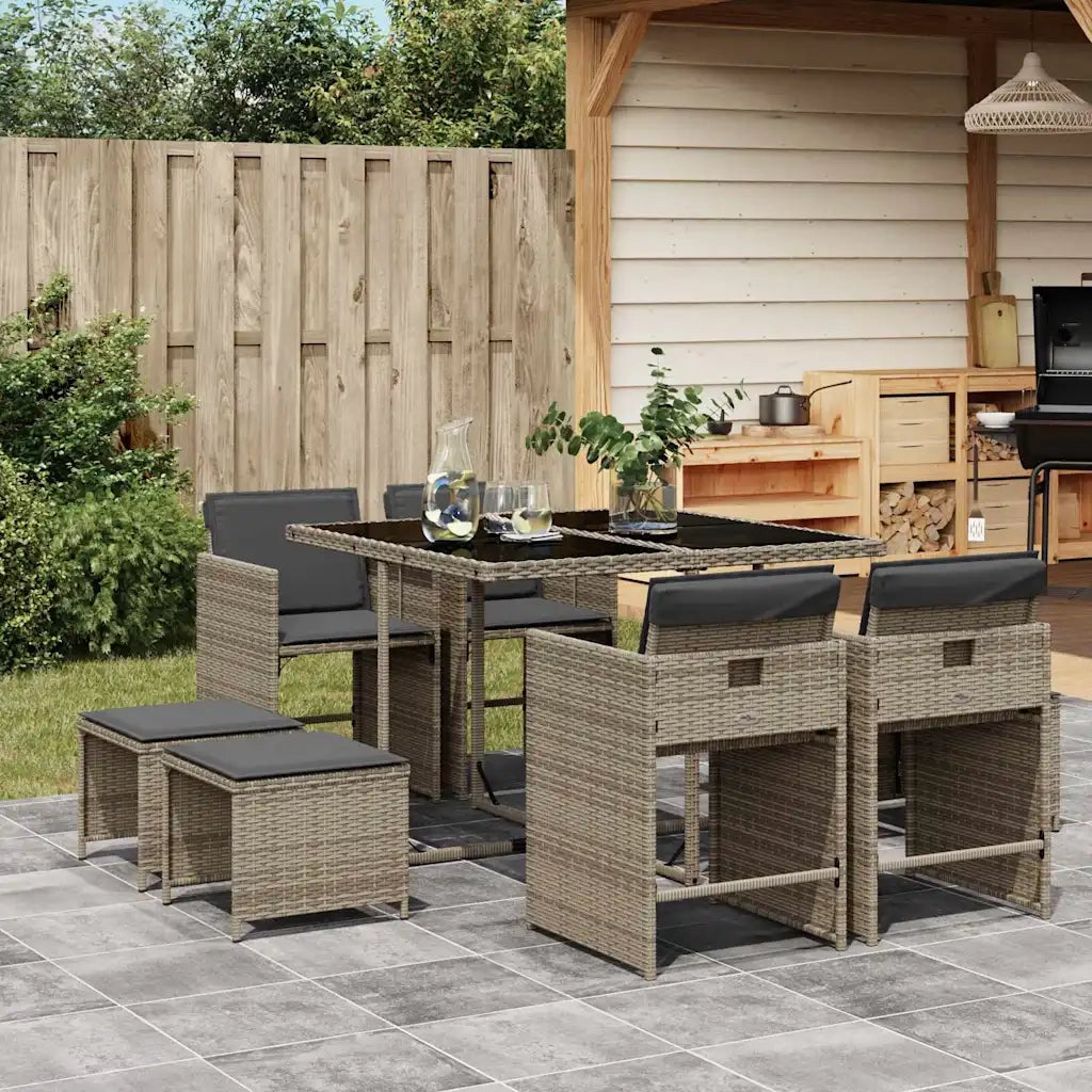 Set da Pranzo da Giardino 9 pz | Set Salotto da Giardino con Cuscini in Polyrattan Grigio