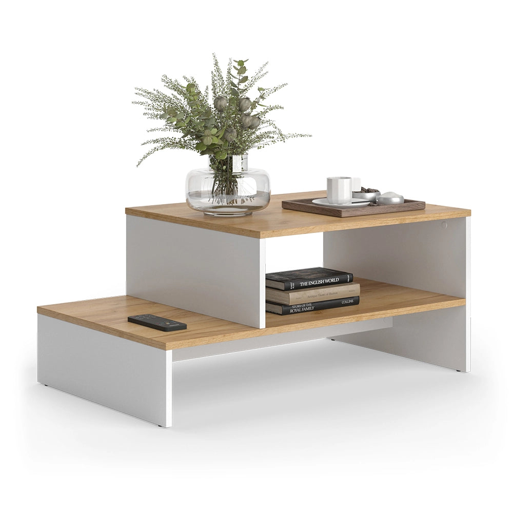 Vicco Tavolino salotto Quercia dorata/bianco 90 x 55 cm con ripiano