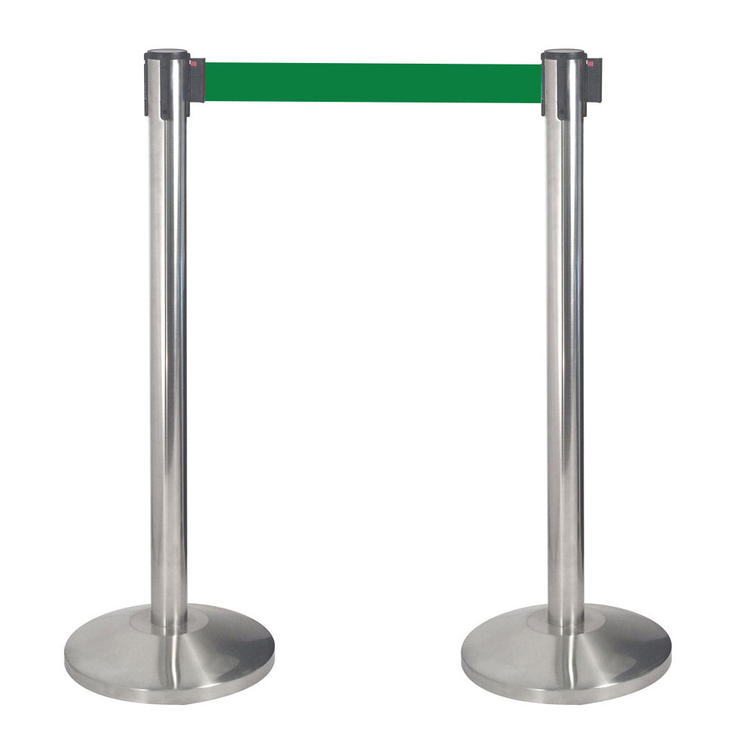 2 Colonnine Tendinastro 3 metri in Acciaio Inox Spazzolato Ø36x101 cm Nastro Verde