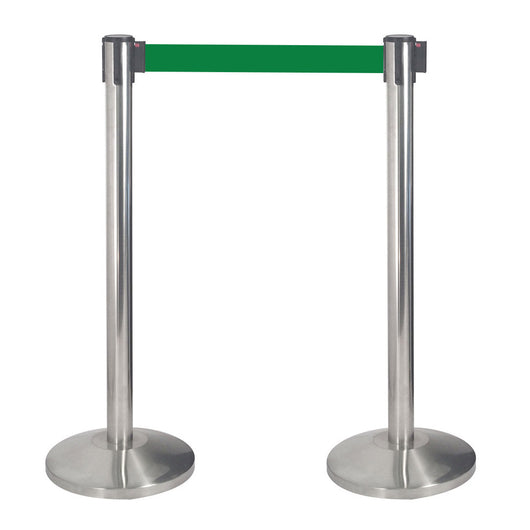 2 Colonnine Tendinastro 3 metri in Acciaio Inox Spazzolato Ø36x101 cm Nastro Verde