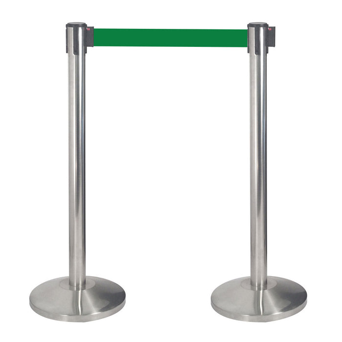 2 Colonnine Tendinastro 3 metri in Acciaio Inox Spazzolato Ø36x101 cm Nastro Verde