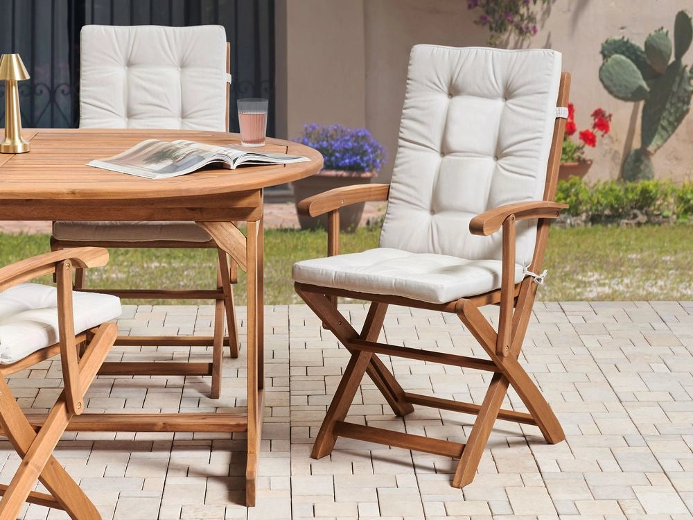 Set di 2 cuscini per sedute e schienale da esterno con lacci beige chiaro stile elegante giardino