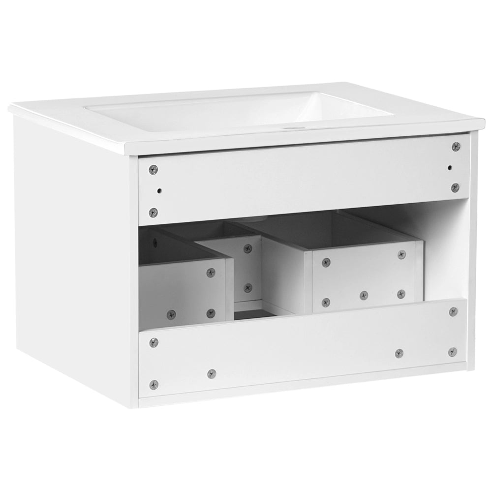 Mobiletto a muro con lavabo in legno massiccio Bianco con maniglia nera per il bagno 60 cm stile moderno
