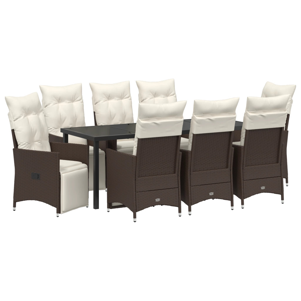 Set da Pranzo da Giardino 9 Pezzi Con Cuscini Marrone in Rattan Sintetico