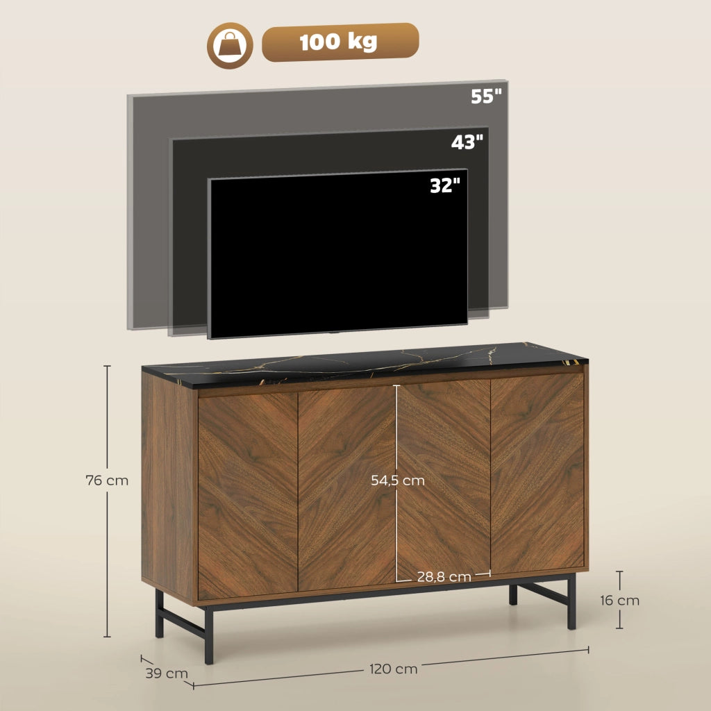 Mobile TV con 4 ante, ripiani regolabili, effetto marmo ¨C zephmum ¨C 120x39x76cm noce