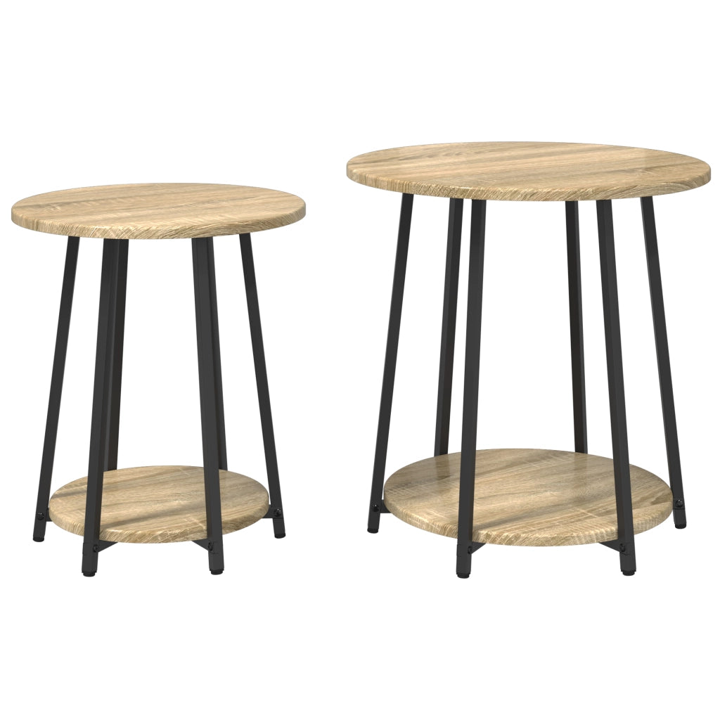 Set di 2 tavolini in legno ingegnerizzato rovere Sonoma e metallo