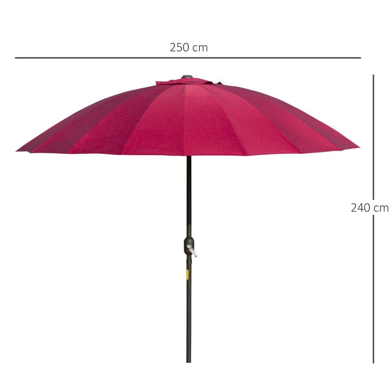 OMBRELLONE ROTONDO PIEGHEVOLE A 18 STECCHE CON MANOVELLA IN METALLO E POLIESTERE Ø 250X240 CM ROSSO VINO