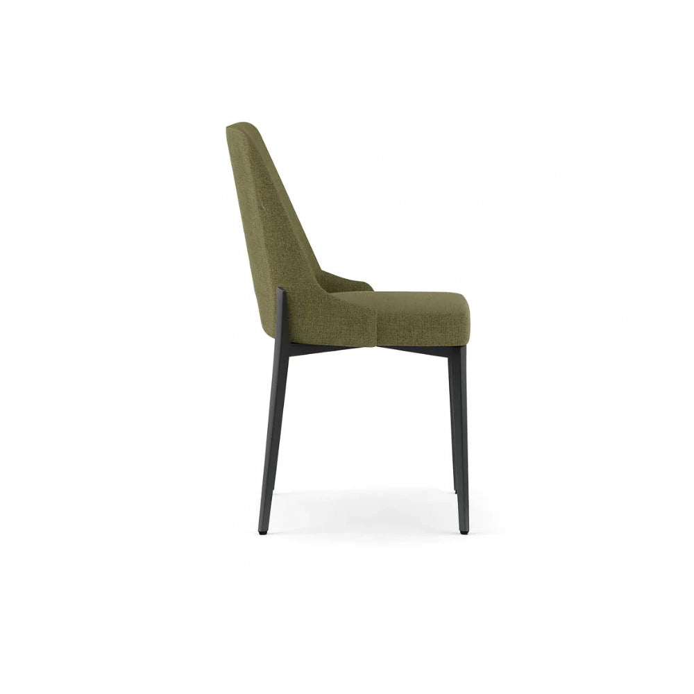 Set di 4 sedie da pranzo imbottite in tessuto verde Charm con struttura in metallo facili da pulire | Duzzle