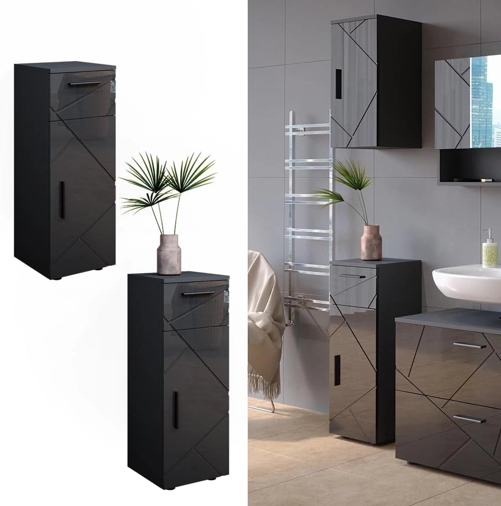 Mobiletto bagno Irma, Antracite lucido, 30 x 81 cm, per la conservazione in bagno, abbinabile alla serie Irma