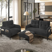 Set divano; poltrona e pouf modulare in corduroy grigio
