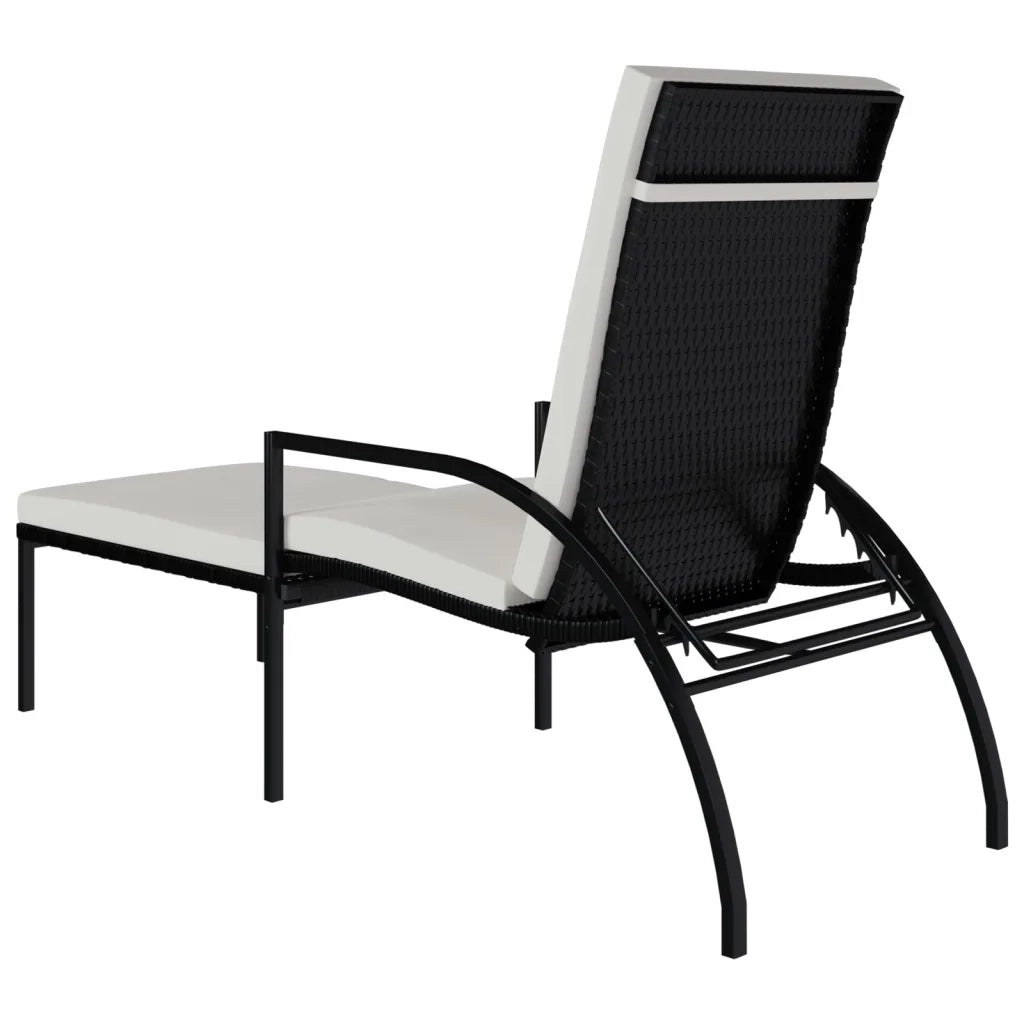 Lettino Prendisole | Sdraio da giardino | Lettino da sole con Poggiapiedi in Rattan PE Nero
