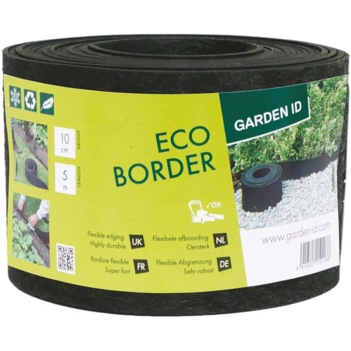 Bordura da giardino in gomma riciclata - GARDEN ID Eco Border - 5 m H10 cm - Indistruttibile - Installazione flessibile, diritta o curva.