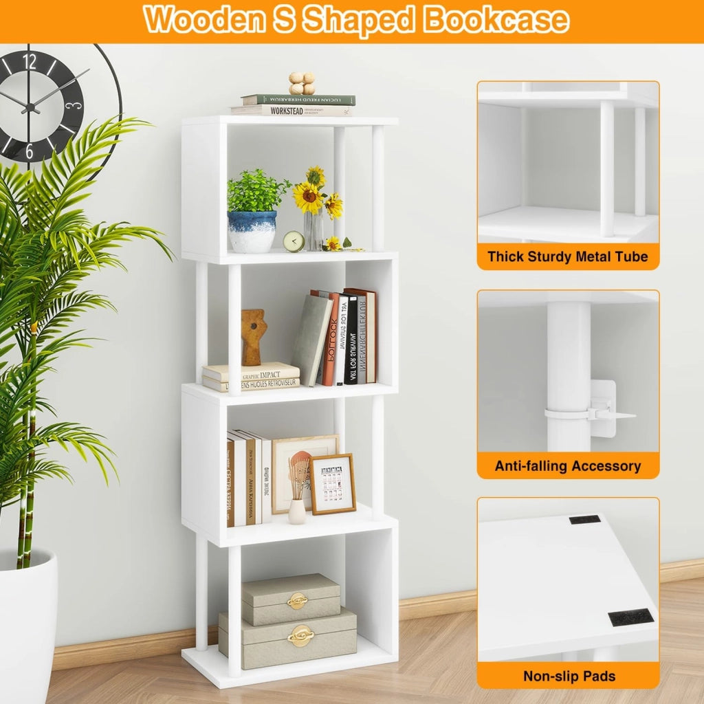Libreria Scaffale a 5 Livelli, S, Moderno, Scaffali Espositivi in Metallo per Soggiorno, Camera Da Letto, Ufficio, Bianco WBC015W