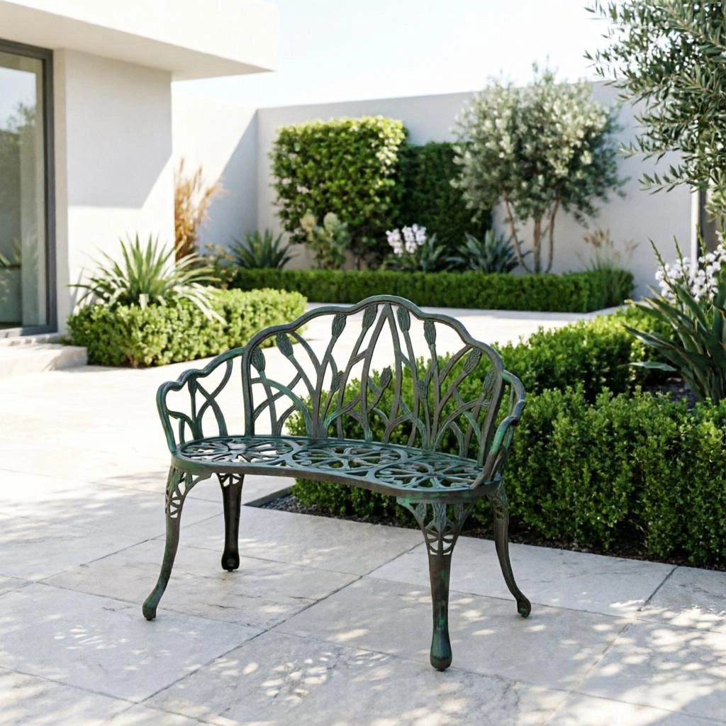 PANCHINA da giardino 99x57x78 cm in alluminio verde