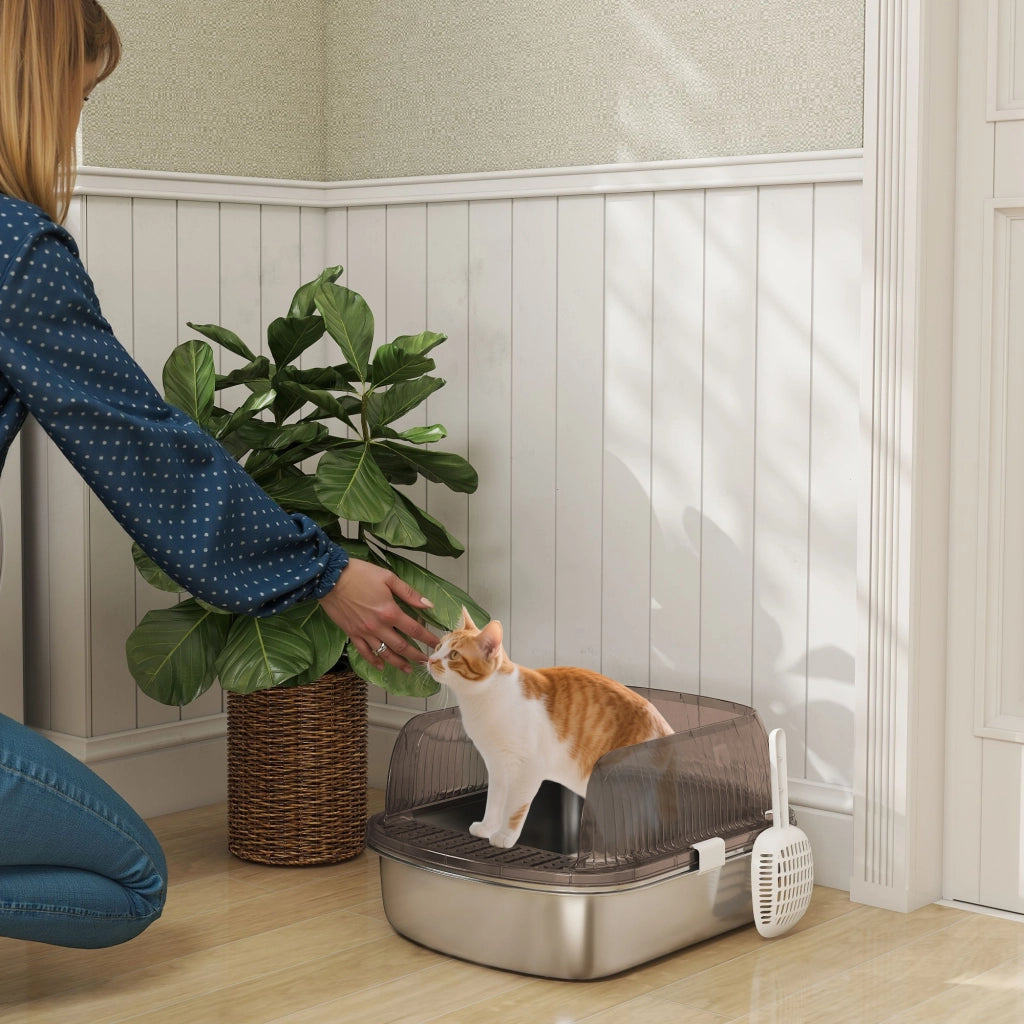 Arenero per Gatti Coperto con Bandeja in Acciaio Inox ¨C Minimal ¨C Grigio