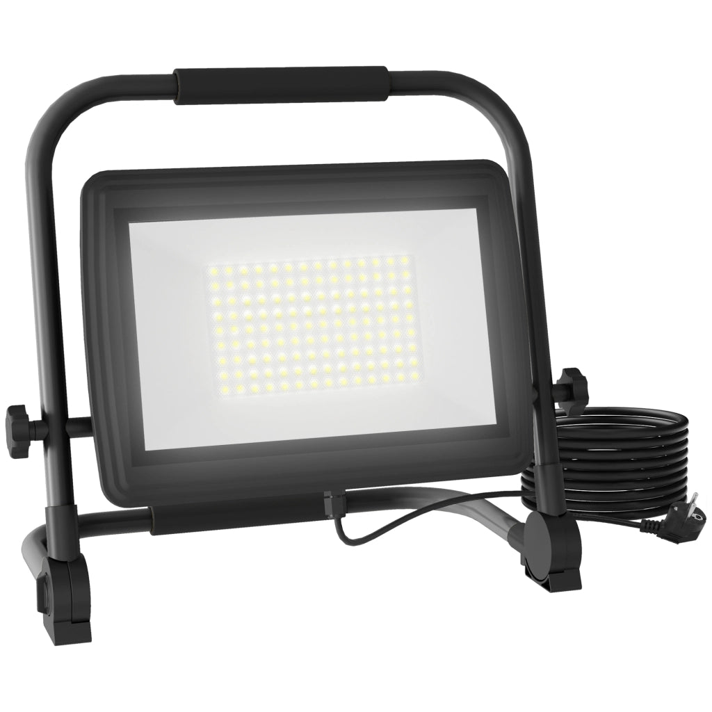 Faretto LED da Lavoro da 6500K con Testa Girevole e Supporto Regolabile, in Alluminio e Metallo, 35x20x32 cm, Nero