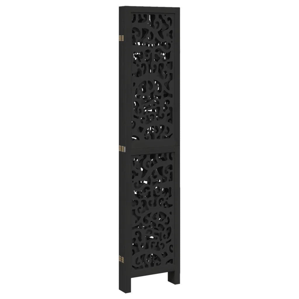 Divisorio Ambienti 5 Pannelli Nero Legno Massello di Paulownia 358758
