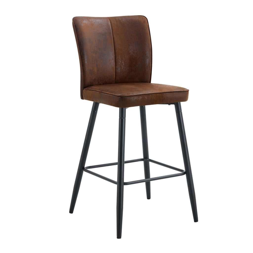 Set di 2 Sgabelli da Bar con Schienale Ergonomico e Poggiapiedi Quadrato; Metallo e Tessuto; Marrone e Nero