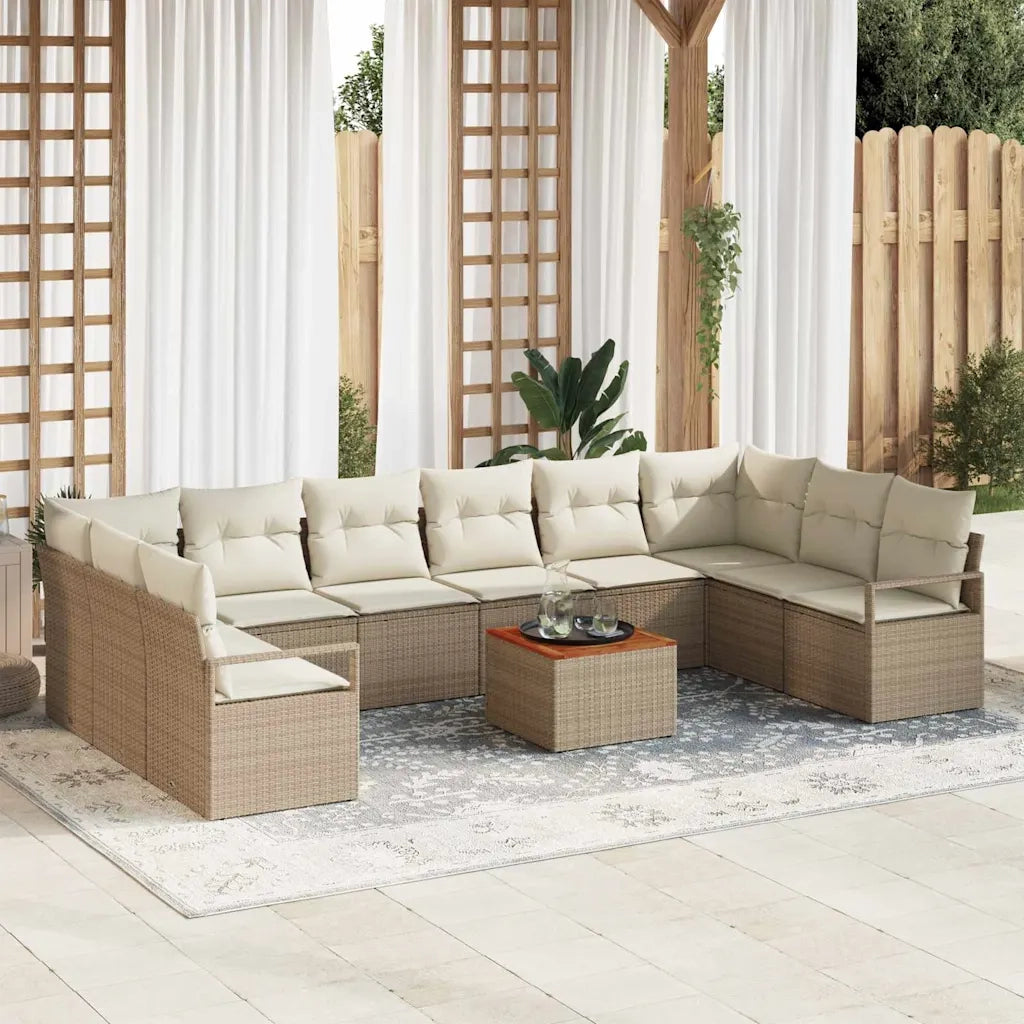 Set Divano da Giardino con cuscino 11 pcs Beige polyrattan 3347757