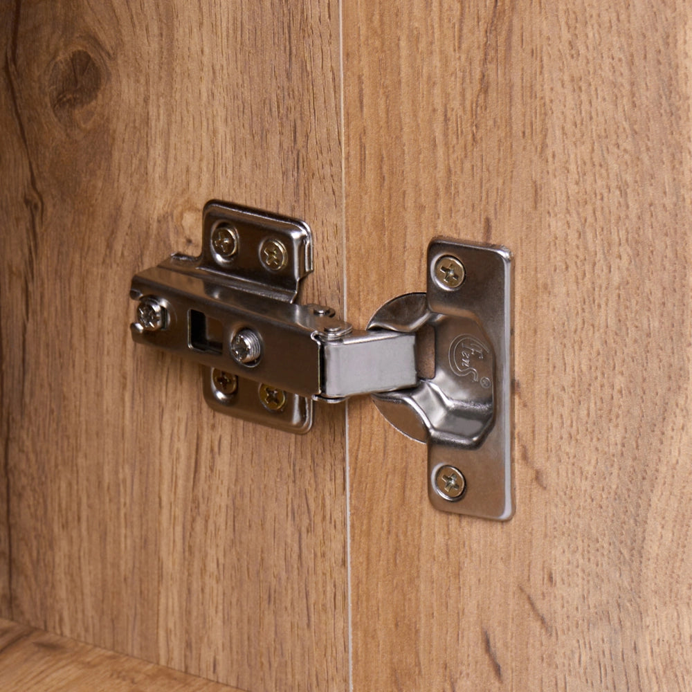 Armadio in MDF marrone con 4 ripiani e 2 ante, finitura melaminica, alto e stretto, per camera da letto o ingresso, in stile moderno