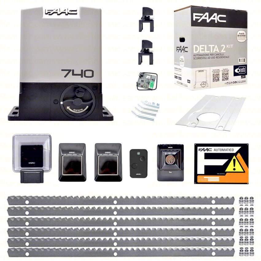 FAAC DELTA 2 740 KIT 6 METRI CREMAGLIERA METALLO AUTOMAZIONE CANCELLO SCORREVOLE