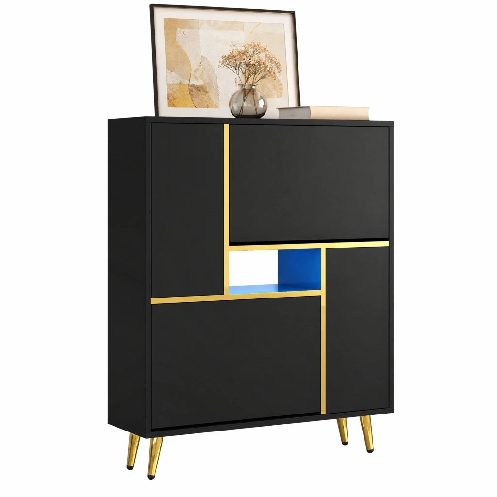 Scarpiera nera con frontale lucido; LED a 16 colori; 80 x 25 x 96 cm in truciolare