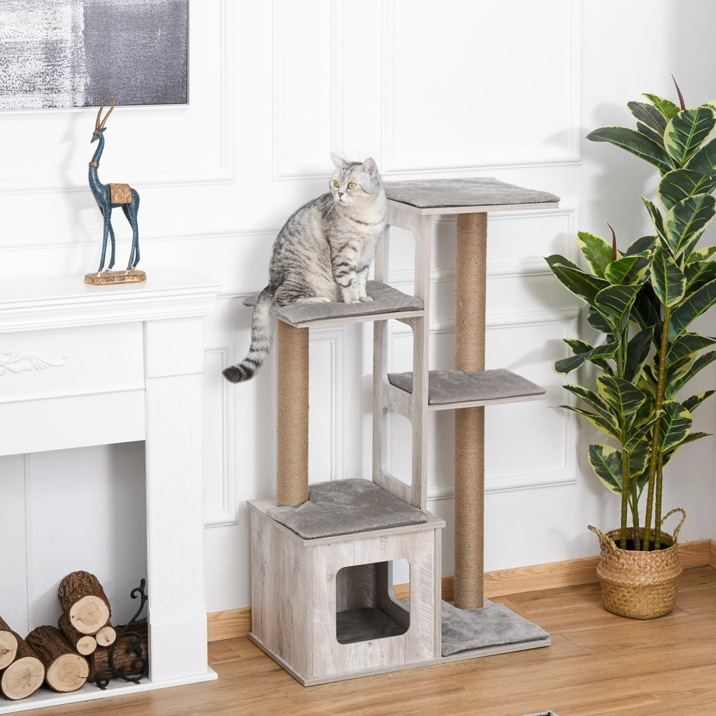 Tiragraffi per Gatti con Cuccia e Corde ¨C Zephmum ¨C Grigio 67x38.5x114 cm