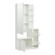 Mobile ingresso con specchio; 2 ante; 5 vani aperti e 2 scarpiere pieghevoli; in truciolare bianco; 85 Ã— 40 Ã— 180 cm