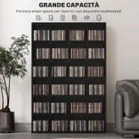 Mobile Porta CD con Ripiani Regolabili per 456 CD o 336 DVD, 24 Scomparti, 89x20x130.5 cm, Nero